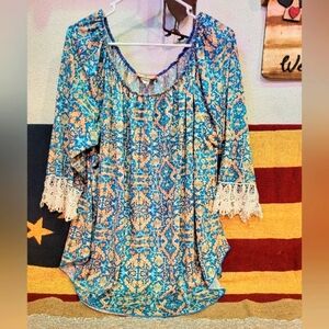 C'est La Vie flowy blouse with lace trim